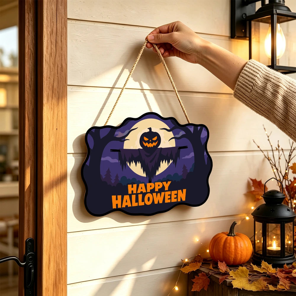 Paint by Numbers - Wooden Door Hanger | Happy Halloween Scarecrow Silhouette