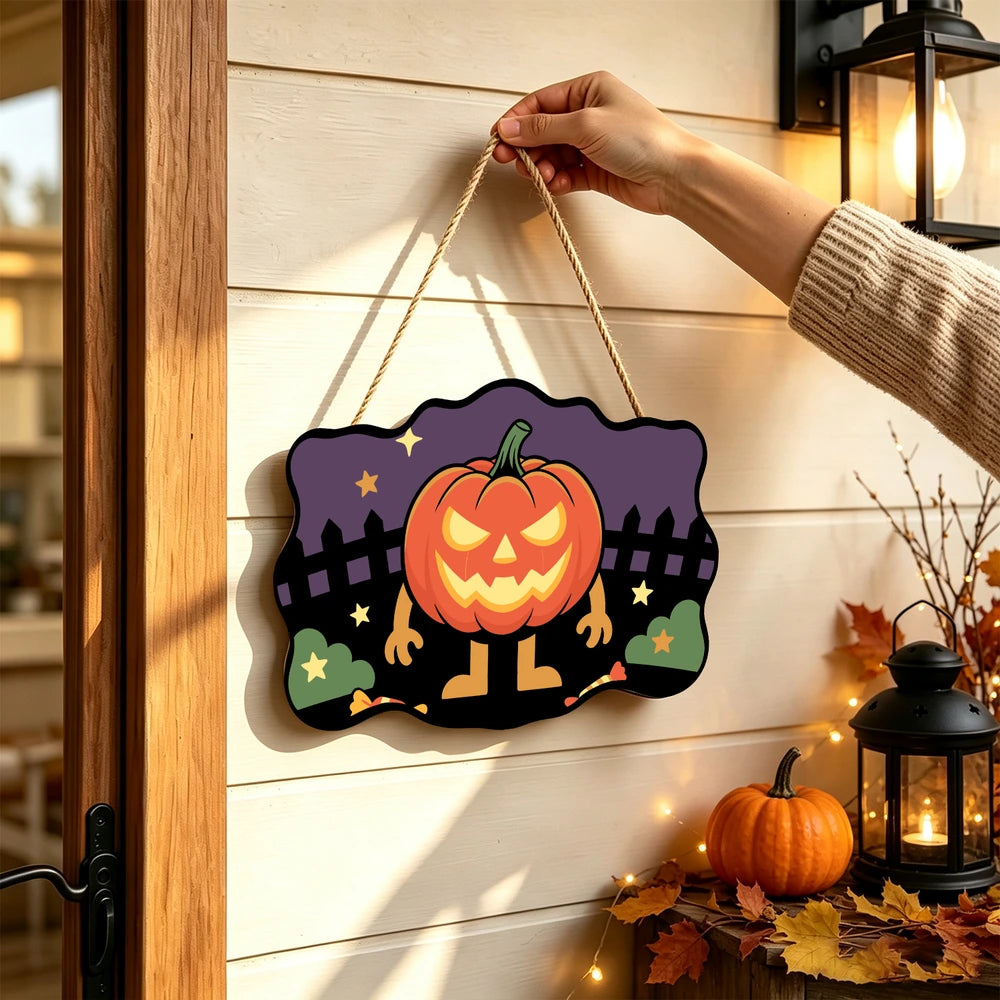 Paint by Numbers - Wooden Door Hanger | Jack-o'-Lantern Man on the Fence