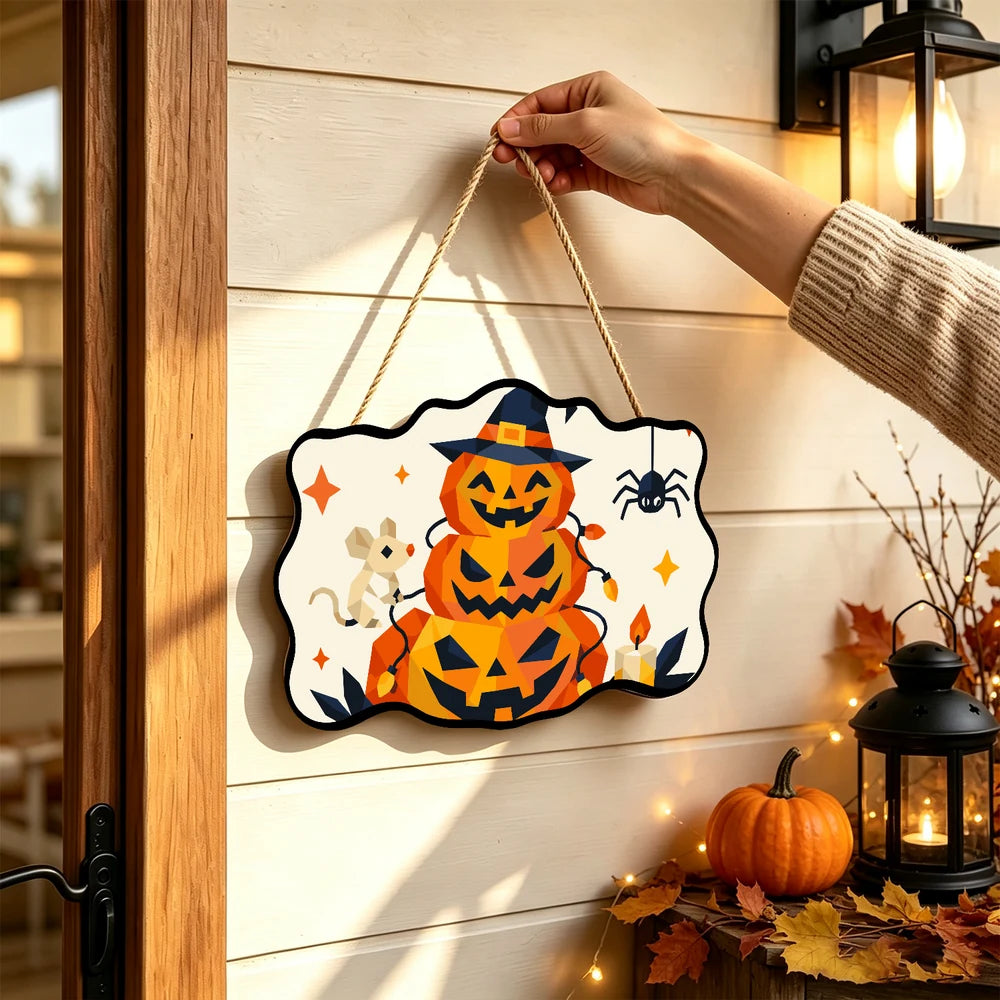 Paint by Numbers - Wooden Door Hanger | Jack-o'-Lantern Tower with a Mouse