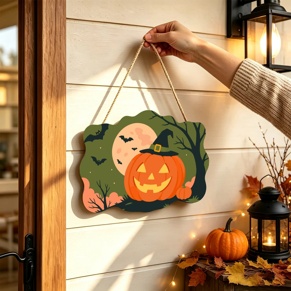 Paint by Numbers - Wooden Door Hanger | Jack-o'-Lantern in a Witch Hat