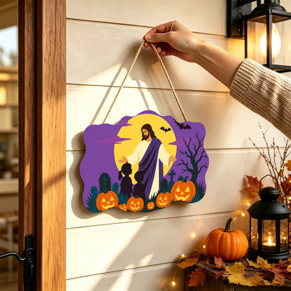 Paint by Numbers - Wooden Door Hanger | Jesus Blessing the Children at Halloween