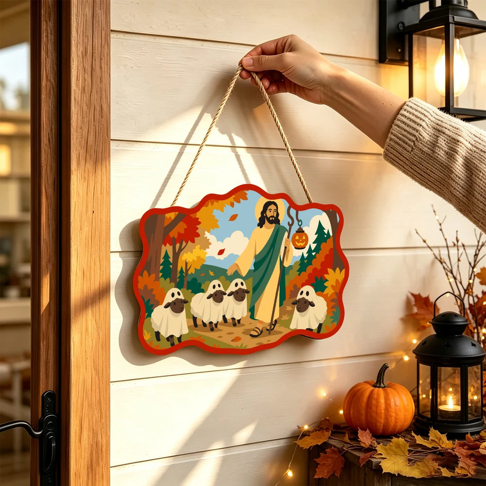 
Paint by Numbers - Wooden Door Hanger | Jesus the Shepherd with a Lantern