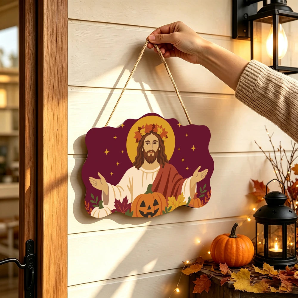 Paint by Numbers - Wooden Door Hanger | Jesus with Open Arms in Autumn