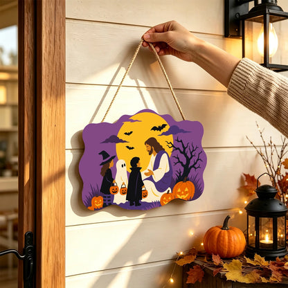 Paint by Numbers - Wooden Door Hanger | Jesus with Trick-or-Treaters