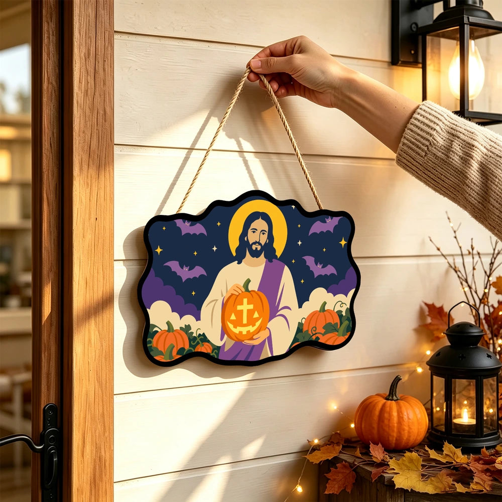 Paint by Numbers - Wooden Door Hanger | Jesus with a Cross Pumpkin