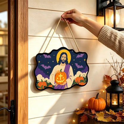 Paint by Numbers - Wooden Door Hanger | Jesus with a Cross Pumpkin