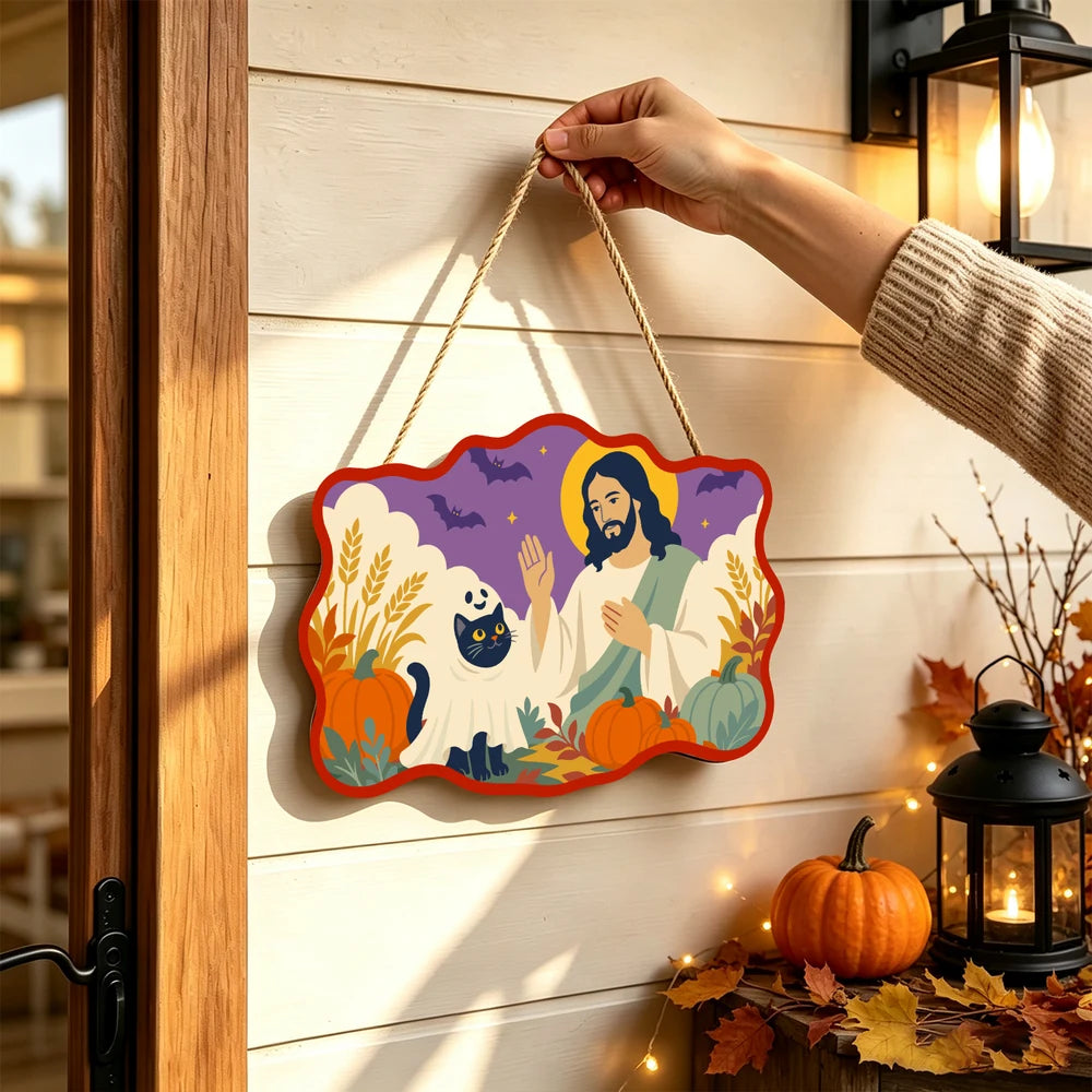 
Paint by Numbers - Wooden Door Hanger | Jesus with a Ghost Cat