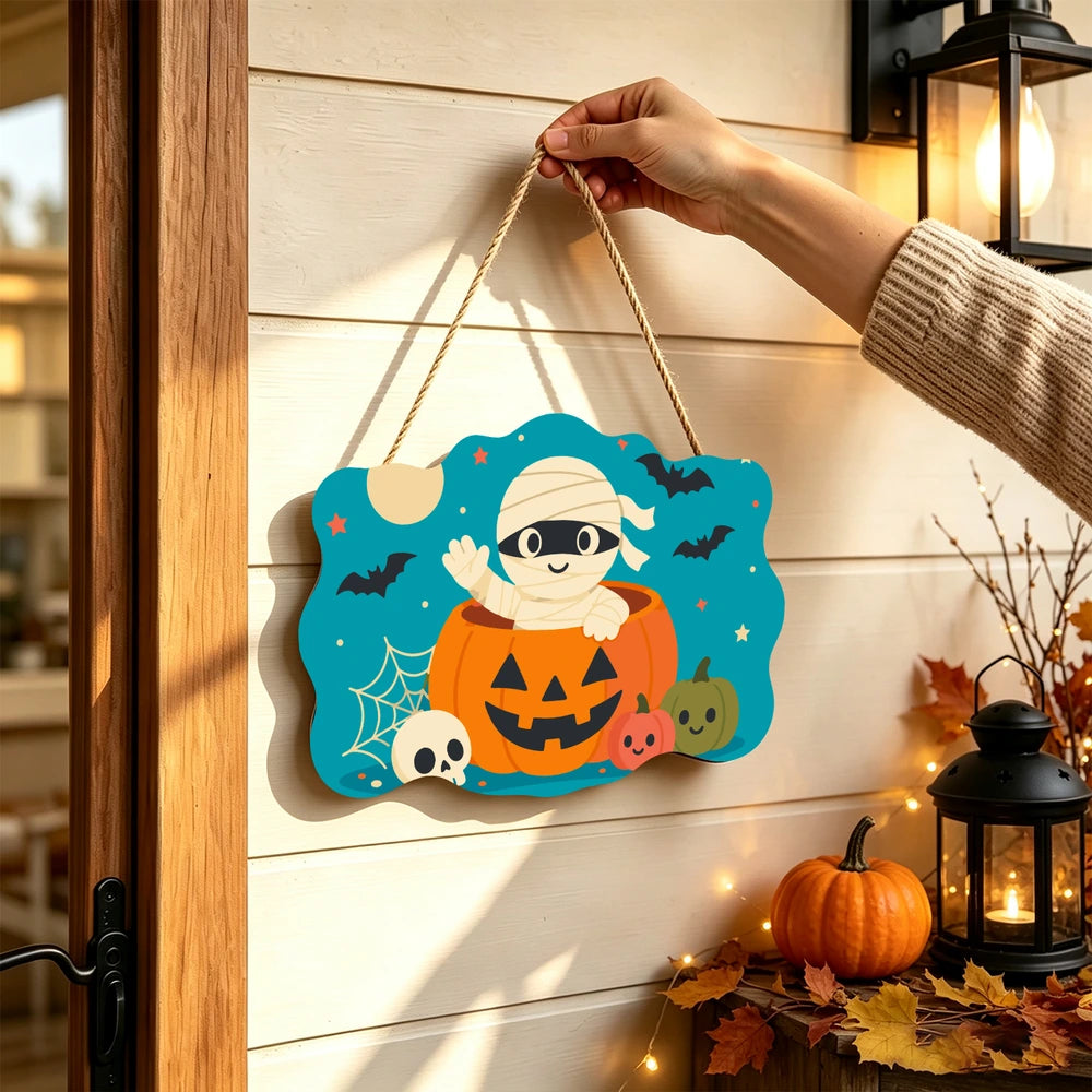 
Paint by Numbers - Wooden Door Hanger | Mummy in a Jack-o'-Lantern
