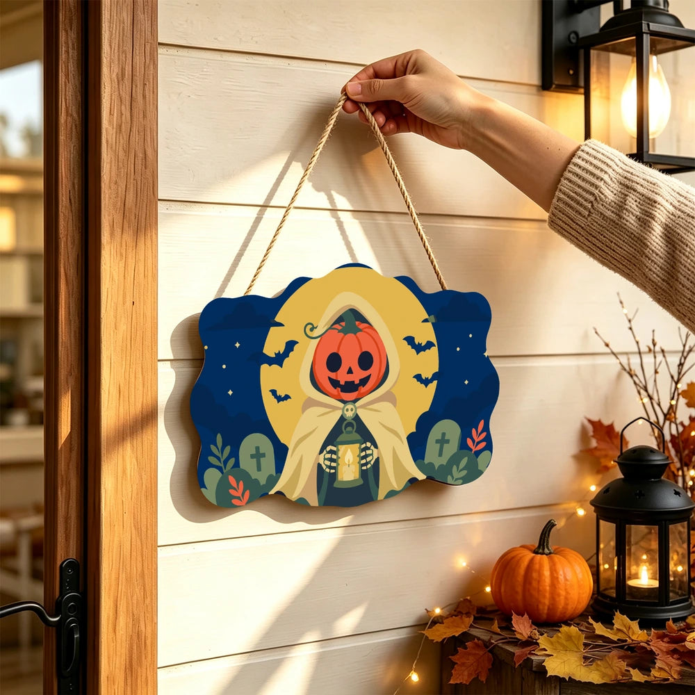 Paint by Numbers - Wooden Door Hanger | Pumpkin Reaper with a Lantern