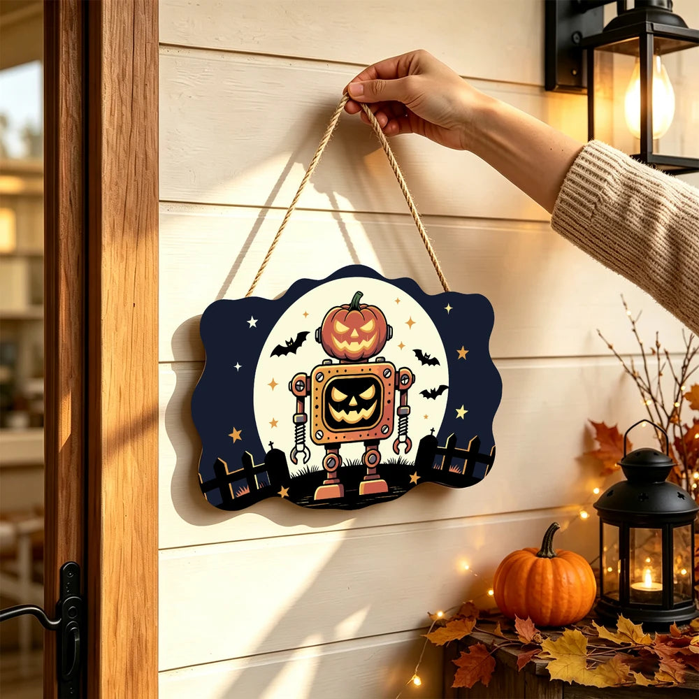 Paint by Numbers - Wooden Door Hanger | Pumpkin Robot Under the Moon