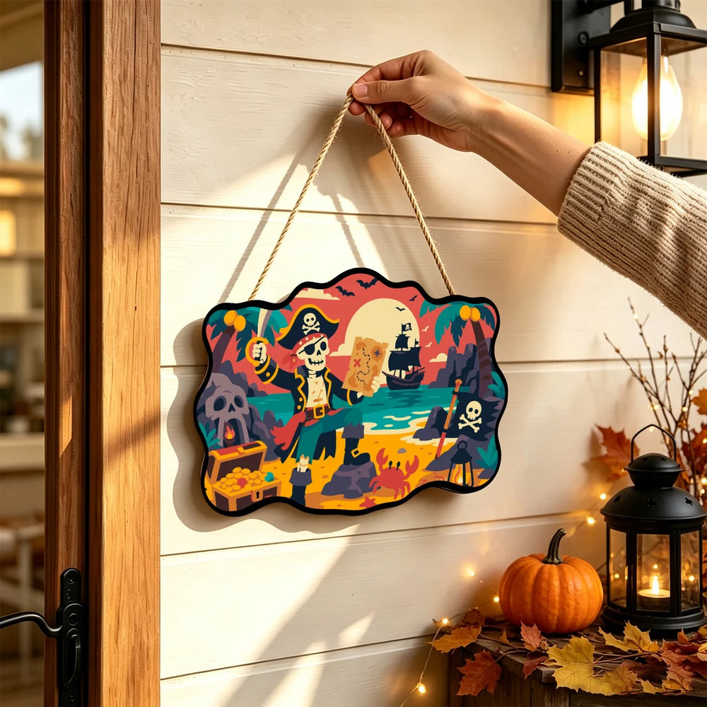 Paint by Numbers - Wooden Door Hanger | Skeleton Pirate with a Treasure Map