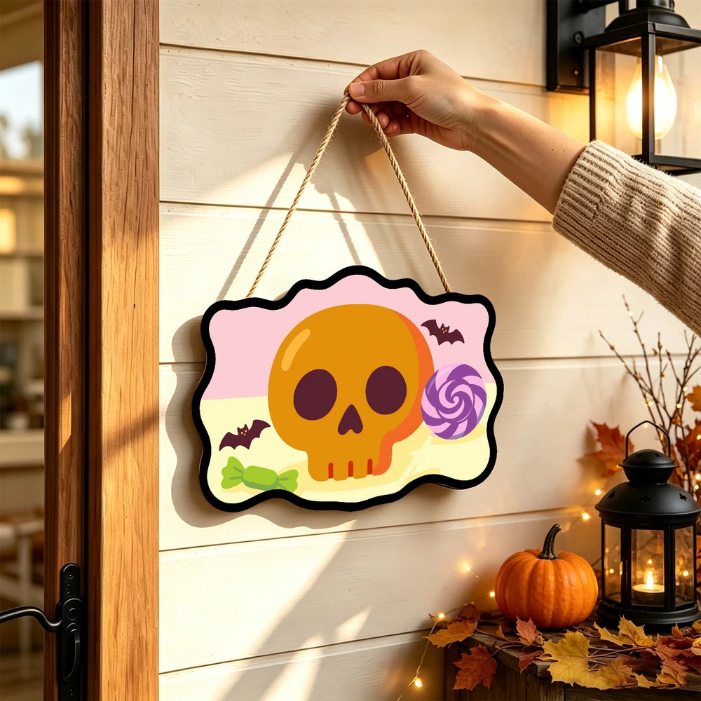 Paint by Numbers - Wooden Door Hanger | Skull with a Lollipop