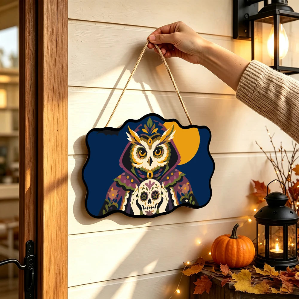 Paint by Numbers - Wooden Door Hanger | Sugar Skull Owl in a Hood