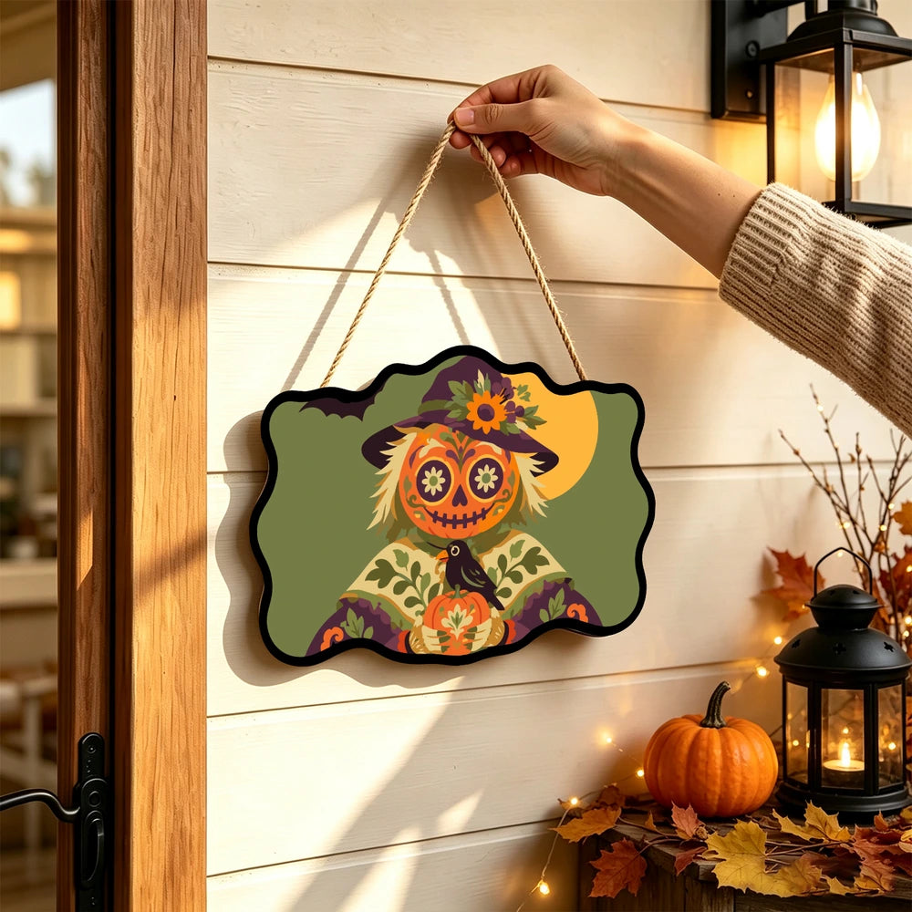 Paint by Numbers - Wooden Door Hanger | Sugar Skull Scarecrow