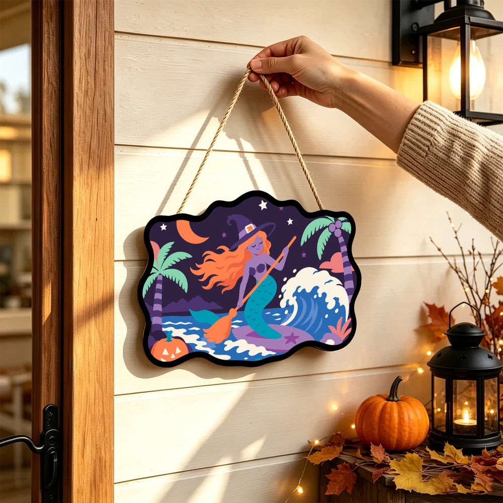 Paint by Numbers - Wooden Door Hanger | Surfing Mermaid Witch