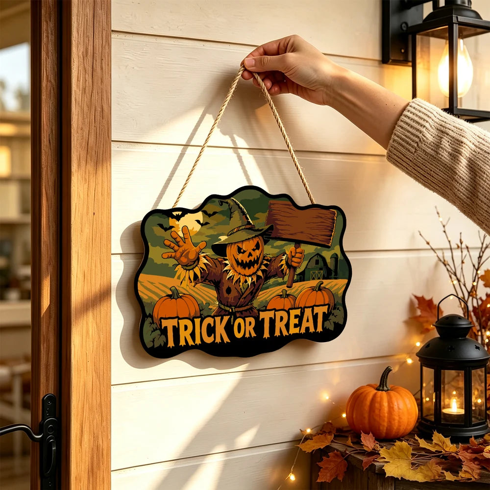 Paint by Numbers - Wooden Door Hanger | Trick or Treat Scarecrow with a Sign