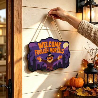 Paint by Numbers - Wooden Door Hanger | Welcome Foolish Mortals Pumpkin Scarecrow
