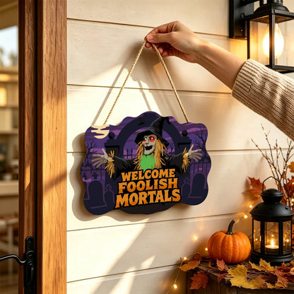 Paint by Numbers - Wooden Door Hanger | Welcome Foolish Mortals Scarecrow
