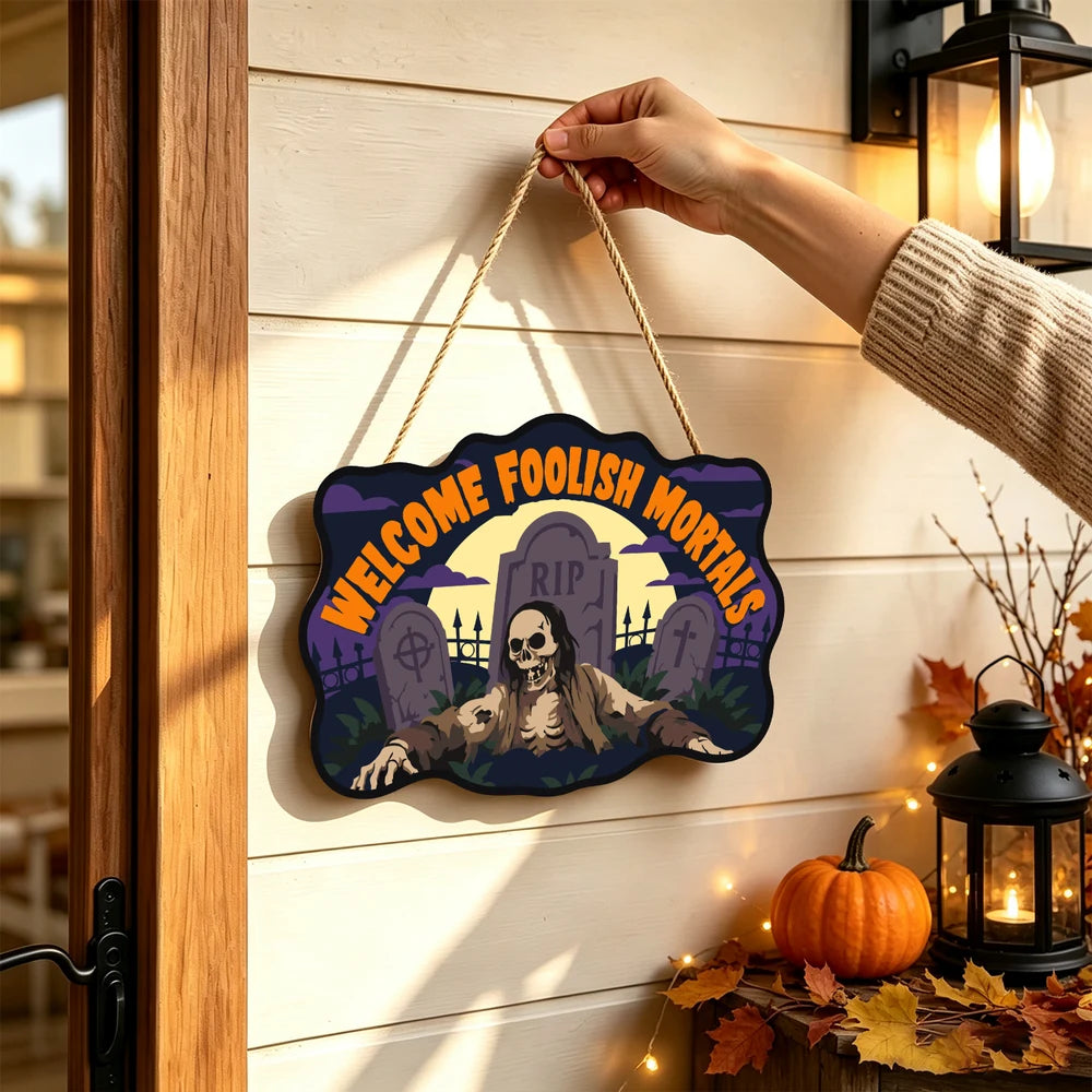 Paint by Numbers - Wooden Door Hanger | Welcome Foolish Mortals Zombie