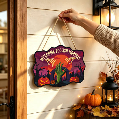 Paint by Numbers - Wooden Door Hanger | Welcome Foolish Mortals Zombie Hand