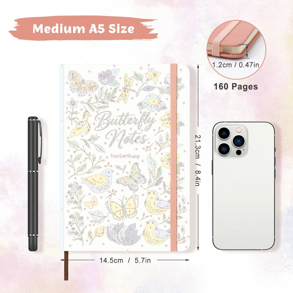 
Paint by Numbers Hardcover Journal Notebook - Butterfly Notes with Bluebirds