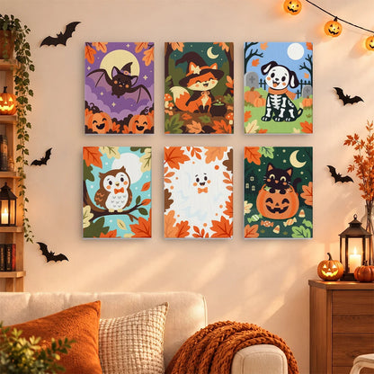 Paint by Numbers – 6 Mini Paintings | Autumn Leaves Halloween Pets Set