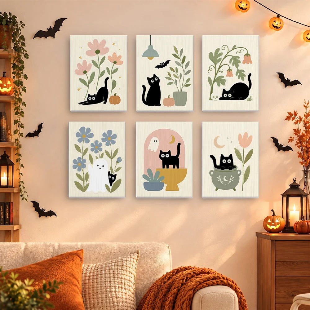 
Paint by Numbers – 6 Mini Paintings | Black Cats Among Wildflowers Set