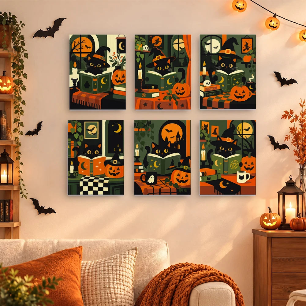 
Paint by Numbers – 6 Mini Paintings | Black Cats with Spell Books Set