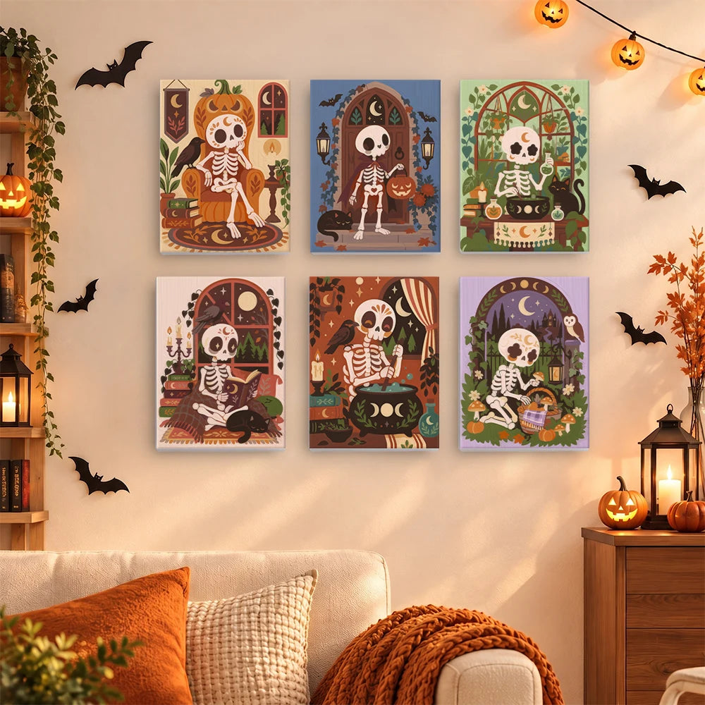 Paint by Numbers – 6 Mini Paintings | Boho Skeleton Witchcraft Set