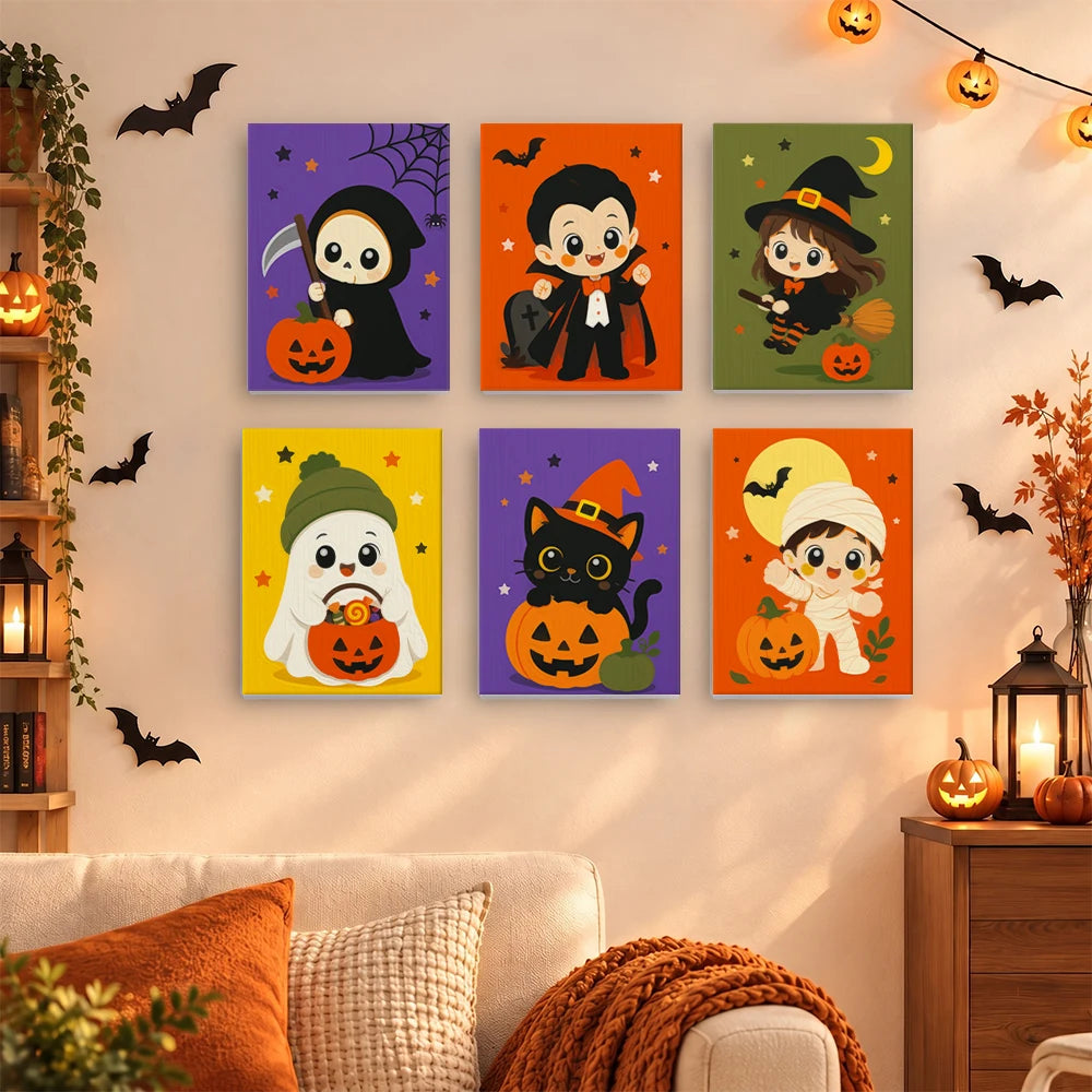 Paint by Numbers – 6 Mini Paintings | Chibi Halloween Costumes Set