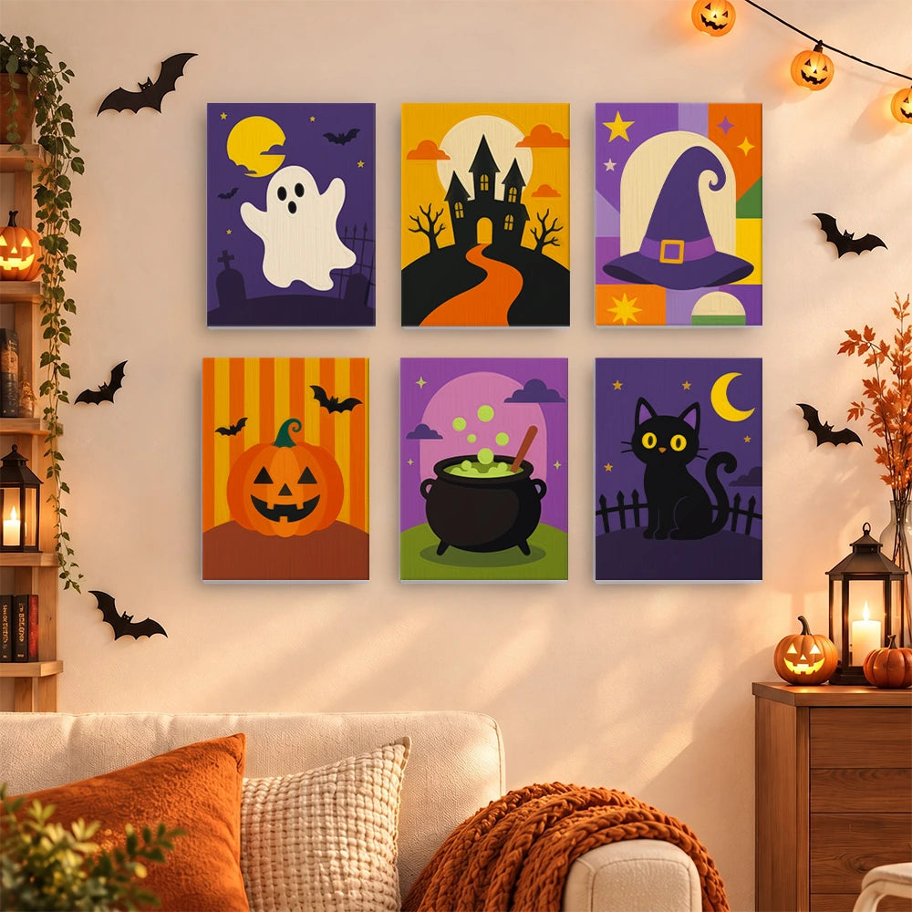 Paint by Numbers – 6 Mini Paintings | Classic Halloween Icons Set