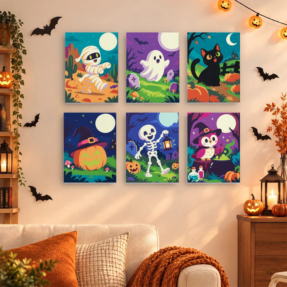 Paint by Numbers – 6 Mini Paintings | Colorful Graveyard Friends Set