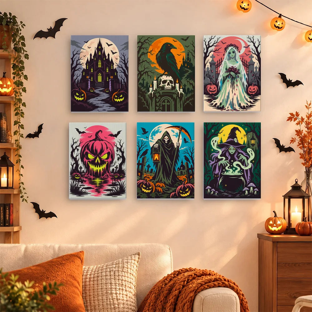Paint by Numbers – 6 Mini Paintings | Dark Gothic Horror Set