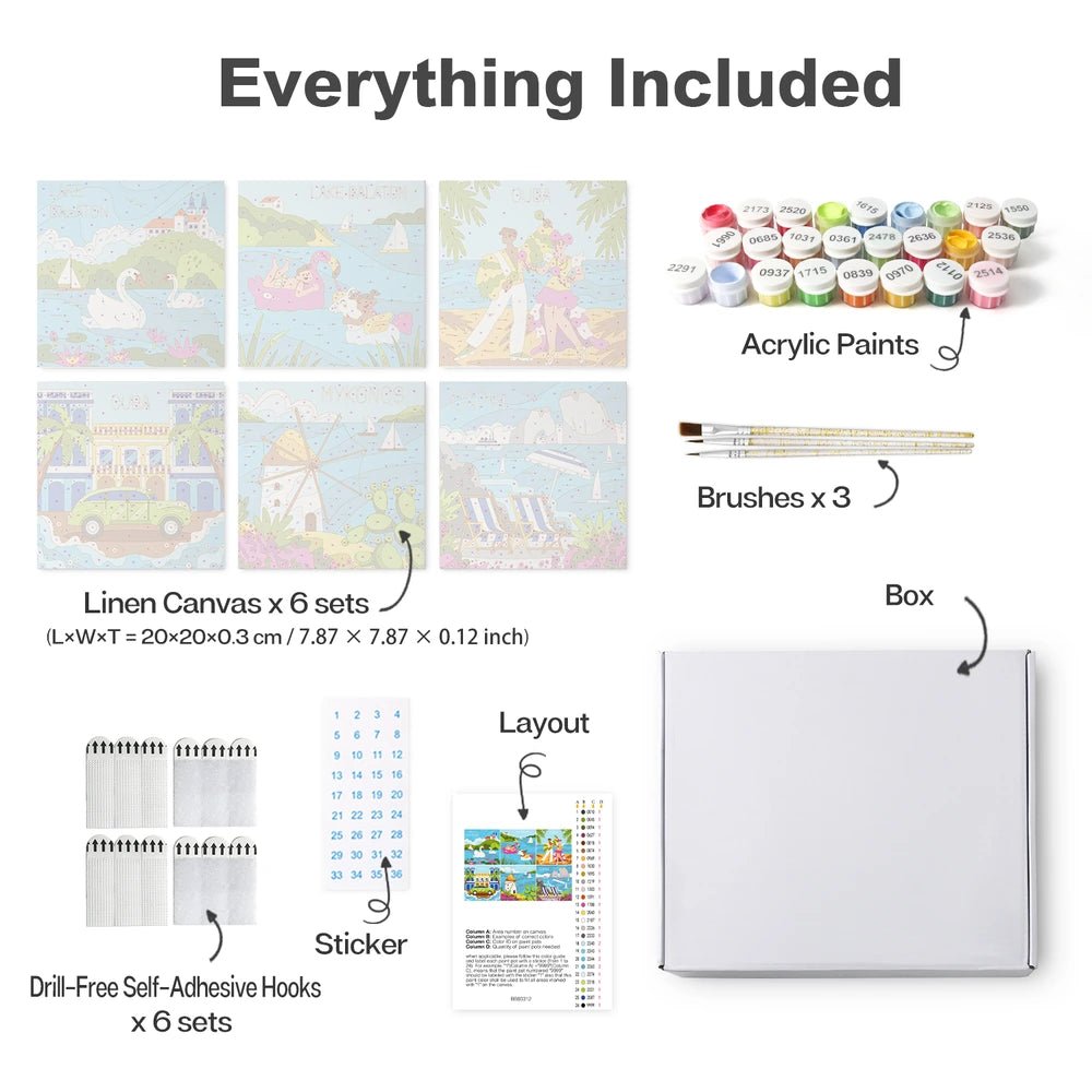 
Paint by Numbers – 6 Mini Paintings | European Holiday Postcards (Square)