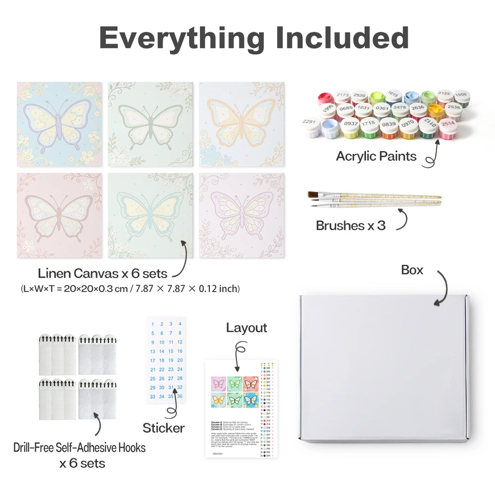 Paint by Numbers – 6 Mini Paintings | Garden Butterfly Squares (Square)