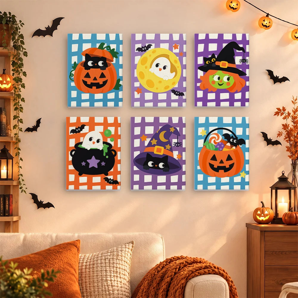 
Paint by Numbers – 6 Mini Paintings | Gingham Halloween Characters Set