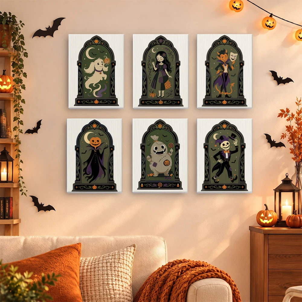 Paint by Numbers – 6 Mini Paintings | Gothic Arch Halloween Portraits Set