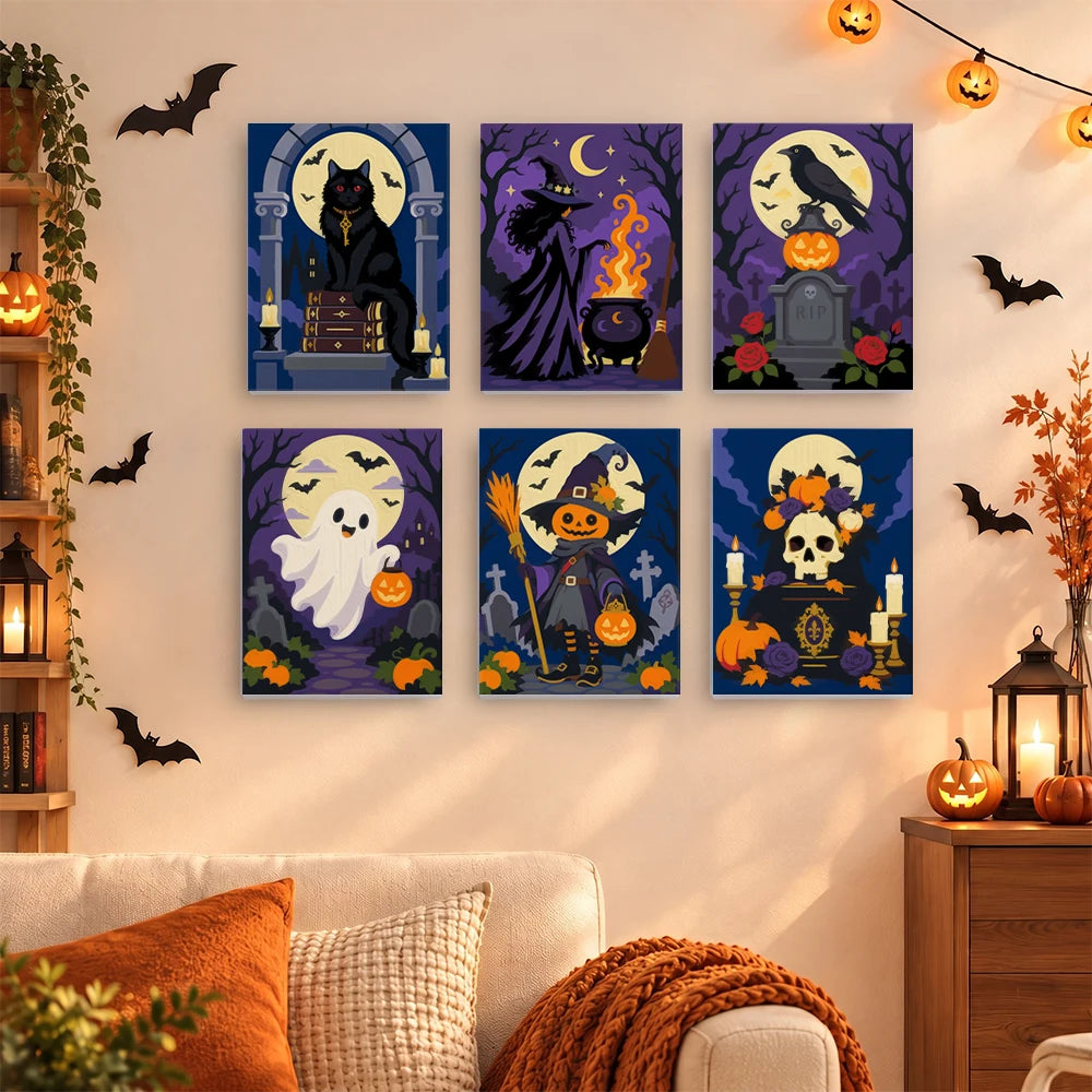 
Paint by Numbers – 6 Mini Paintings | Gothic Graveyard Night Set
