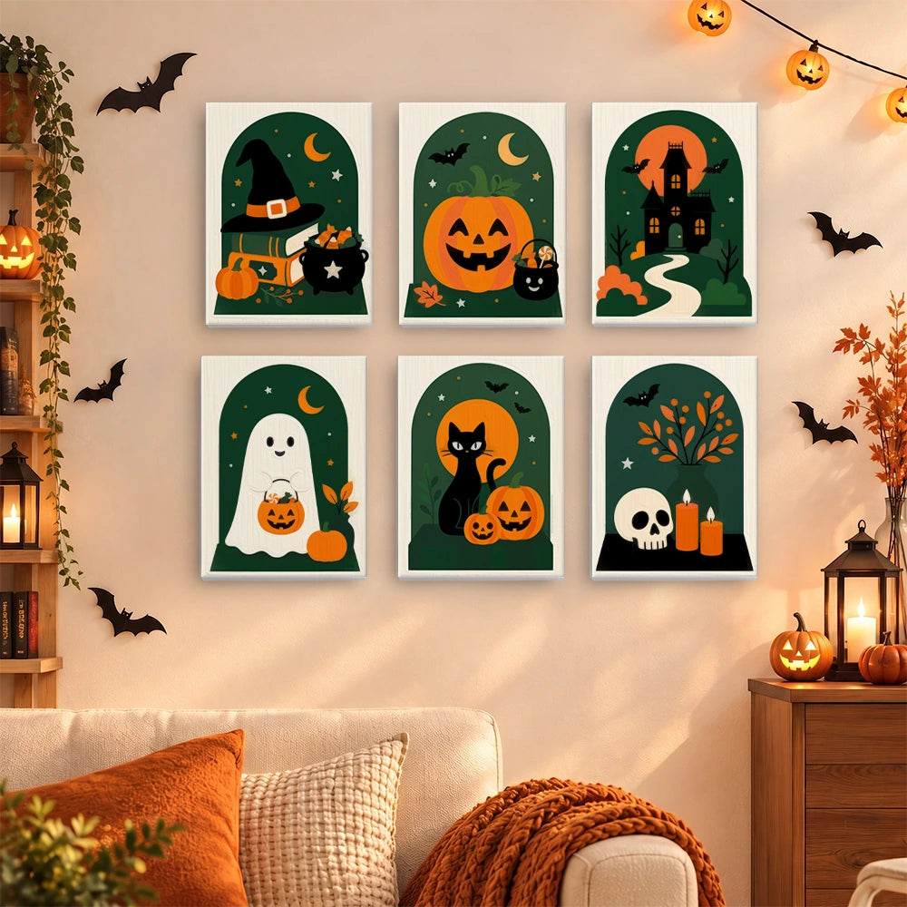 
Paint by Numbers – 6 Mini Paintings | Green Arch Halloween Scenes Set