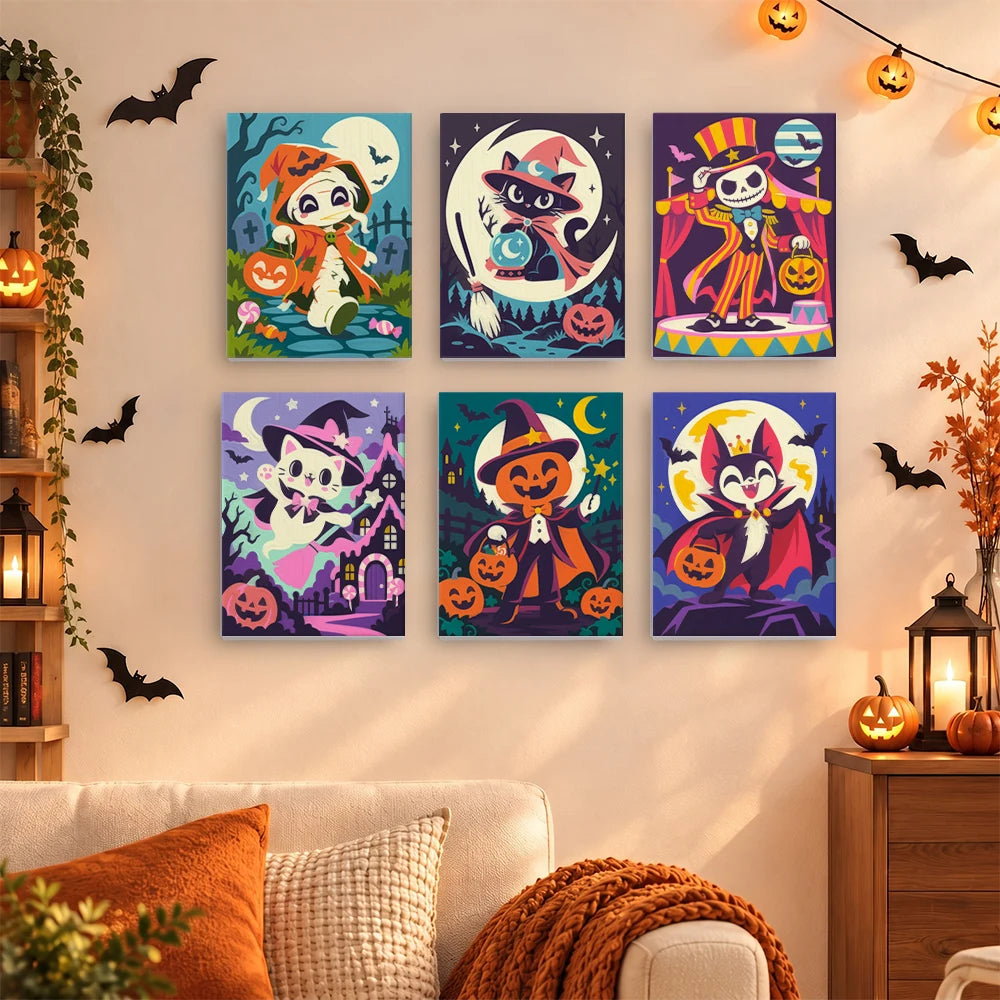 Paint by Numbers – 6 Mini Paintings | Halloween Circus Characters Set