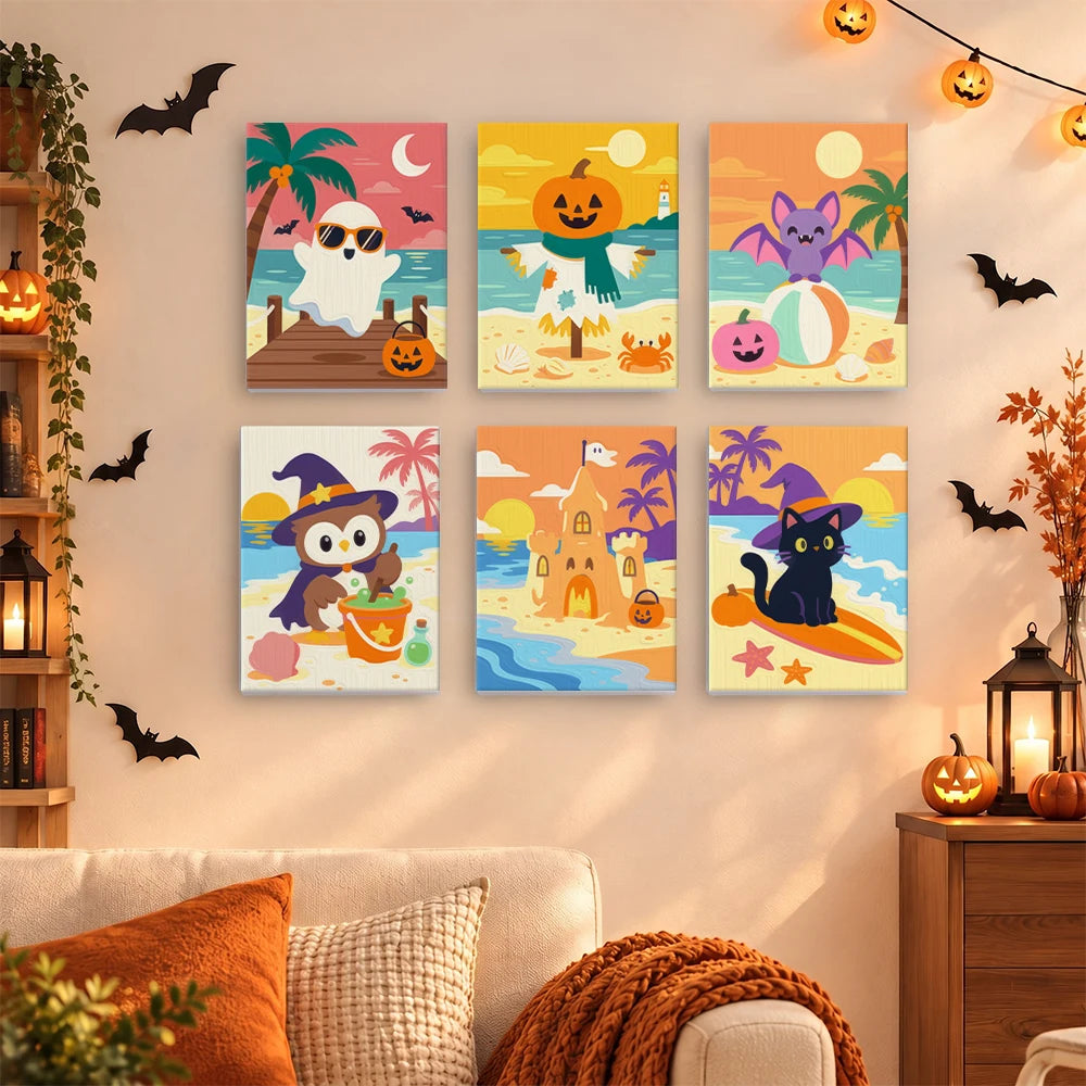 
Paint by Numbers – 6 Mini Paintings | Halloween Critters at the Beach Set