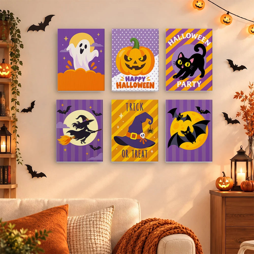 
Paint by Numbers – 6 Mini Paintings | Halloween Party Stripes Set