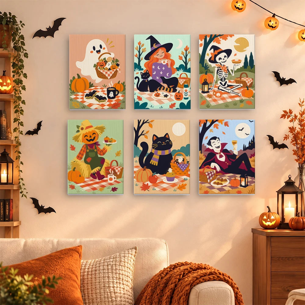 Paint by Numbers – 6 Mini Paintings | Halloween Picnic in the Park Set