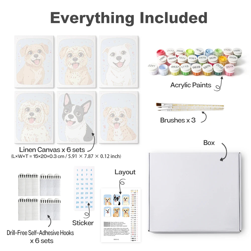 
Paint by Numbers – 6 Mini Paintings | Happy Puppy Portraits
