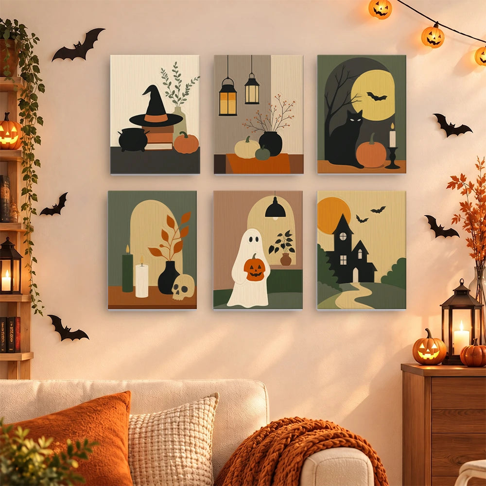 Paint by Numbers – 6 Mini Paintings | Minimalist Halloween Interiors Set