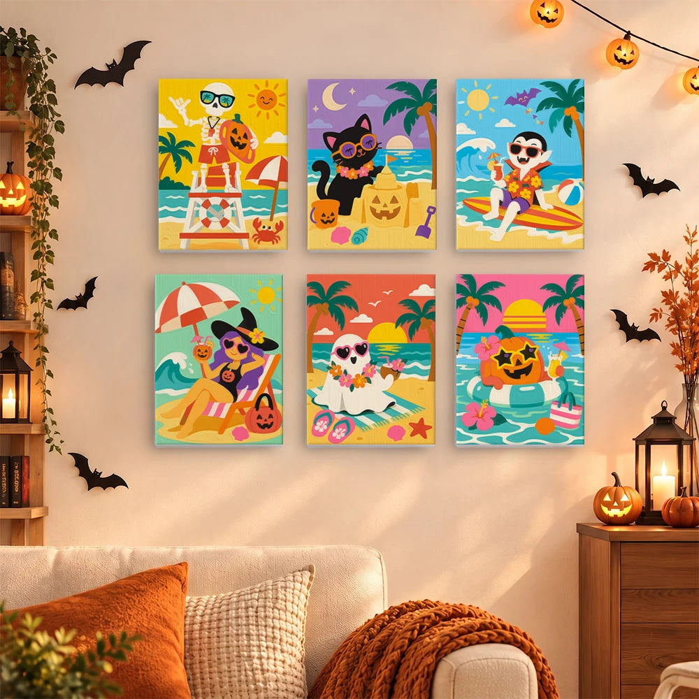 
Paint by Numbers – 6 Mini Paintings | Monsters at the Tropical Beach Set