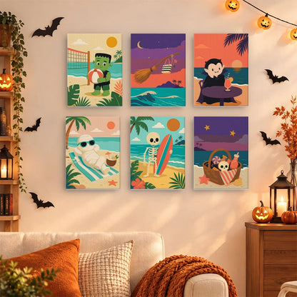 Paint by Numbers – 6 Mini Paintings | Monsters on Beach Vacation Set
