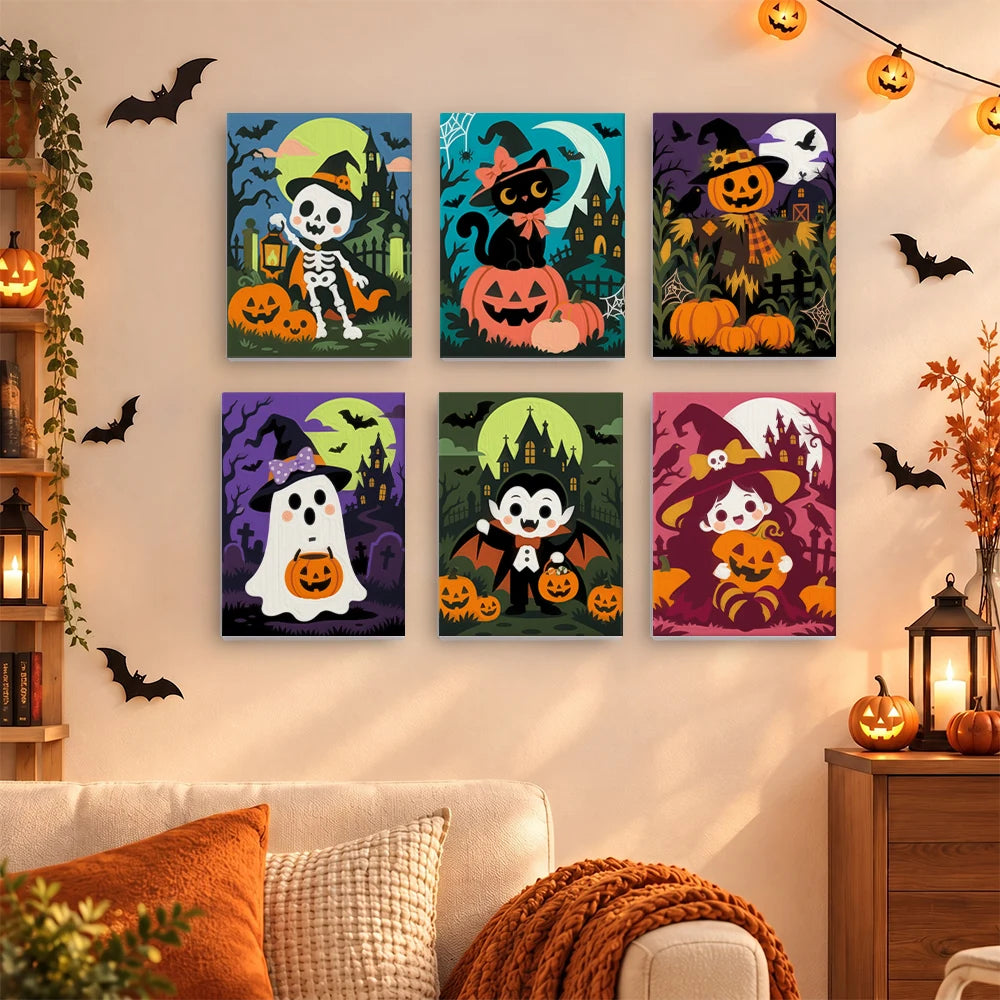 Paint by Numbers – 6 Mini Paintings | Neon Graveyard Characters Set