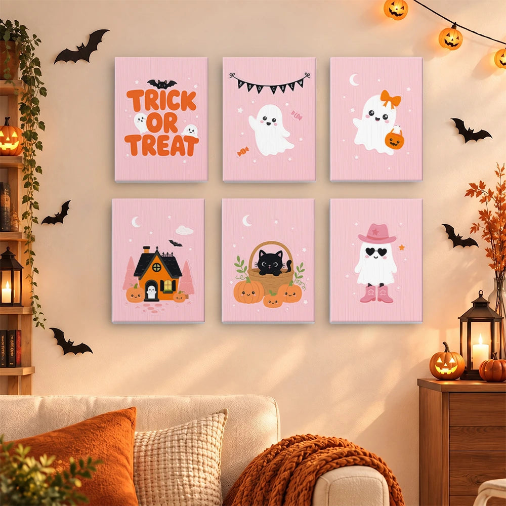 
Paint by Numbers – 6 Mini Paintings | Pink Trick or Treat Ghosts Set