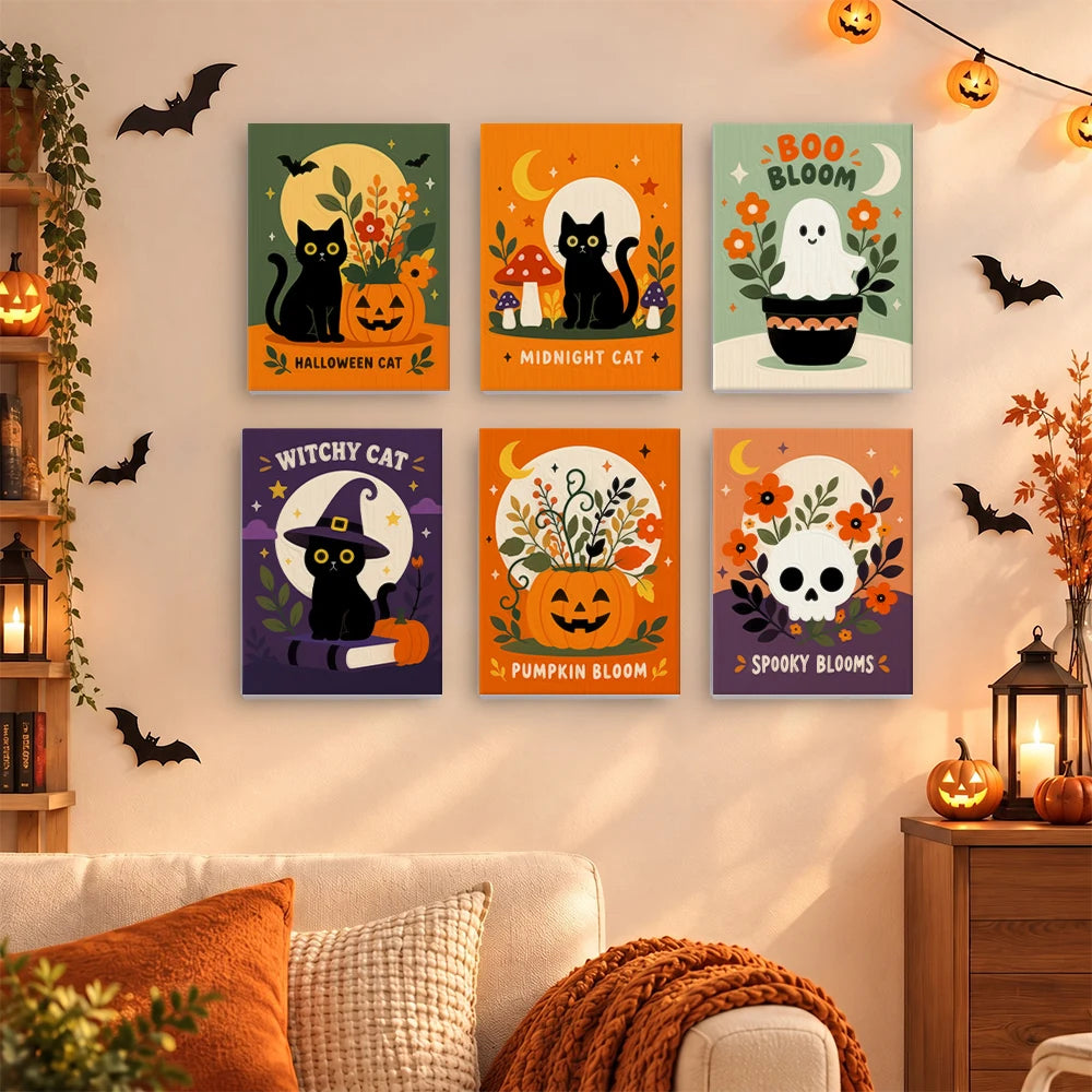 
Paint by Numbers – 6 Mini Paintings | Pumpkin Bloom Cats and Ghosts Set
